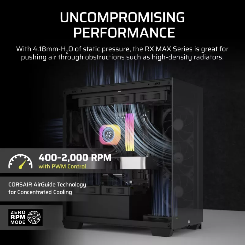 Corsair iCUE LINK RX120 MAX 120 mm korpuso ventiliatorius – juodas