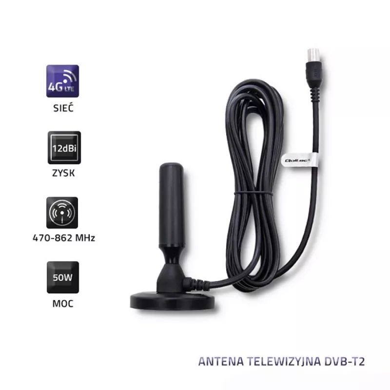 Vidinė TV antena QOLTEC 57016 DVB-T2 — kompaktiškas dizainas skaitmeninei antžeminei recepcijai