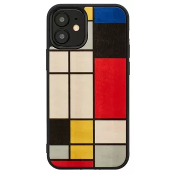 Telefono dėklas Man and Wood, skirtas iPhone 12 mini — medinė nugarėlė, juodas rėmelis