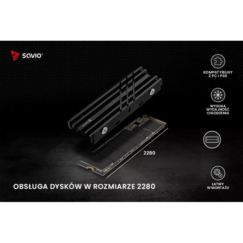 Oro aušintuvas SAVIO M.2 NVMe 2280 AK-60 juodas radiatorius 22x80 mm SSD