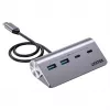 USB šakotuvas Unitek H1337AGY01 — 4 prievadų (2×USB-C, 2×USB-A), iki 5 Gbps vienam prievadui, aliuminis, sidabrinis