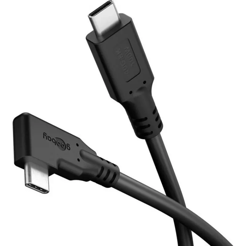 Goobay USB-C laidas 90° USB4 1 m juodas - 100 W 40 Gbit/s maitinimas (79430)