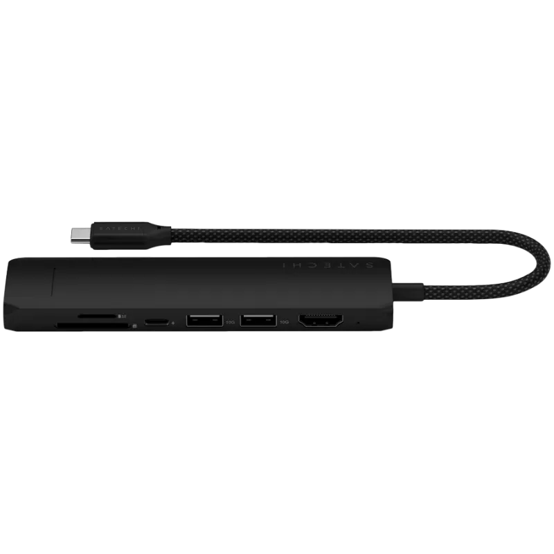 Satechi 7-w-1 USB-C plonas daugiafunkcis adapteris su Ethernet (USB-C PD, 2x USB-A, HDMI 4K, Ethernet, micro/SD kortelių skaitytuvas) (juoda)