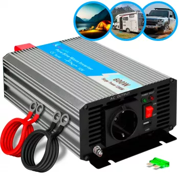 Įtampos keitiklis Extralink OPIP-600W 12V 600W gryna sinusinė banga