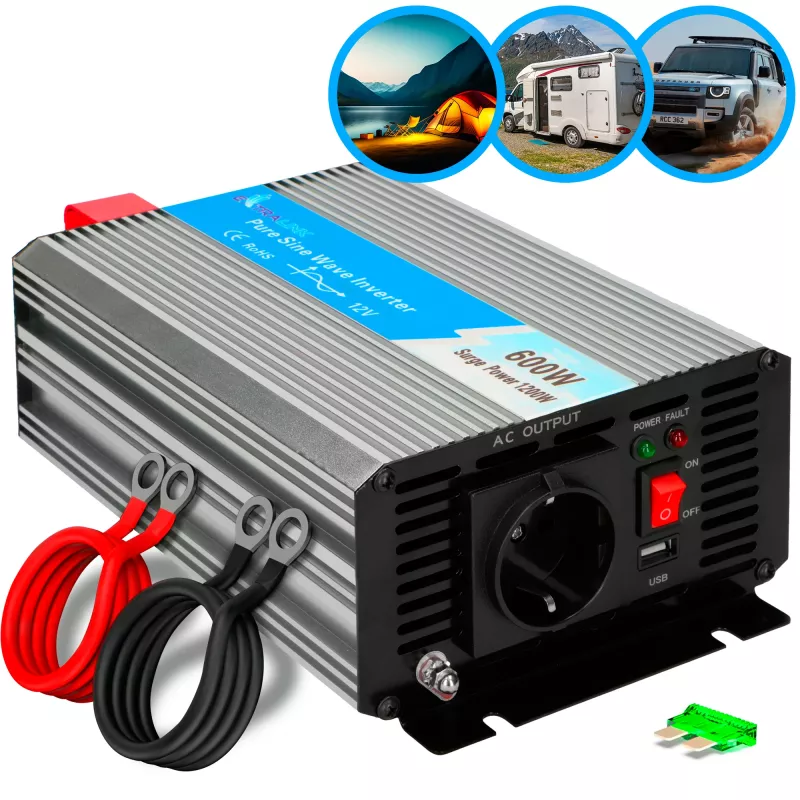 Įtampos keitiklis Extralink OPIP-600W 12V 600W gryna sinusinė banga