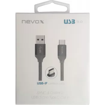 USB 3.2 Gen 1 laidas, USB-A kištukas > USB-C kištukas (sidabrinis, 1 metras, apvalkalu)