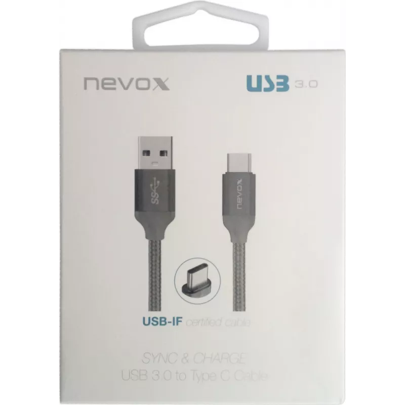USB 3.2 Gen 1 laidas, USB-A kištukas > USB-C kištukas (sidabrinis, 1 metras, apvalkalu)