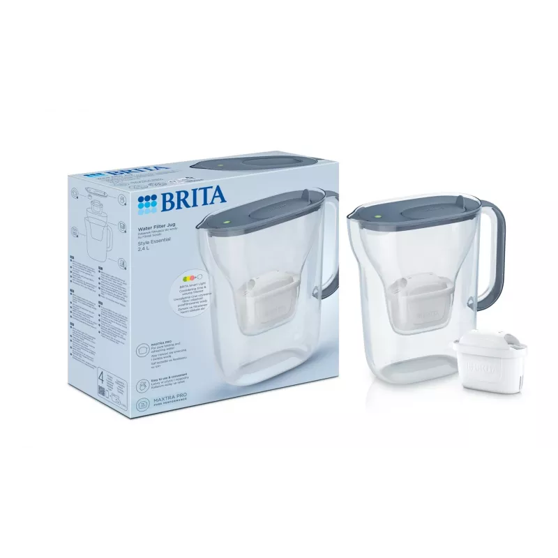 Vandens filtro ąsotis BRITA Style Essential 2,4 L grafito spalvos — ąsotis su MAXTRA kasete, Smart Light, 1,4 L filtruoto vandens talpa