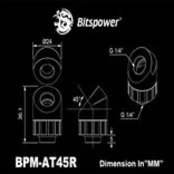 kampuotas 45° Rotary Fitting BitsPower Artemis — matinė juoda