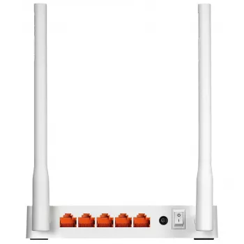 Stalinis maršrutizatorius TOTOLINK N300RT — vienos juostos 2,4 GHz Wi‑Fi 4, 300 Mbps, 5x RJ-45 Fast Ethernet prievadai, 2 išorinės 5 dBi antenos