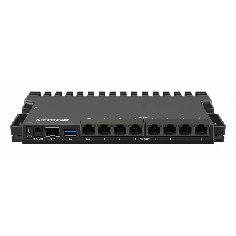 Laidinis maršrutizatorius MikroTik RB5009UPR+S+IN — 8x RJ-45 PoE prievadai, 2,5GbE, SFP+ lizdas, RouterOS