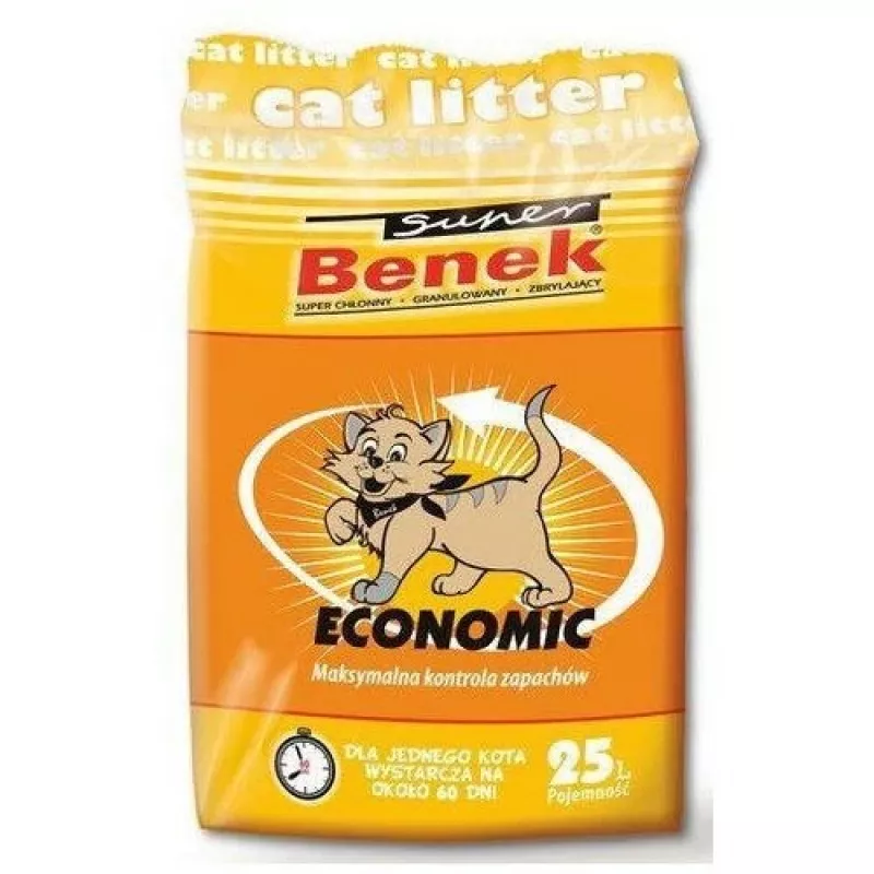 Sukibantis kačių kraikas Super Benek Economic 25 L — Bentonito granulės, kvapų šalinimas, biologiškai skaidus