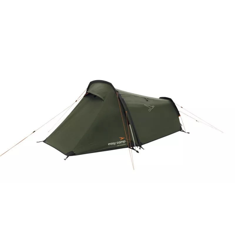 Tunelio tipo palapinė easy camp Sarek 1 (tamsiai žalia/oranžinė, 2025) — vieno asmens, tunelio dizainas