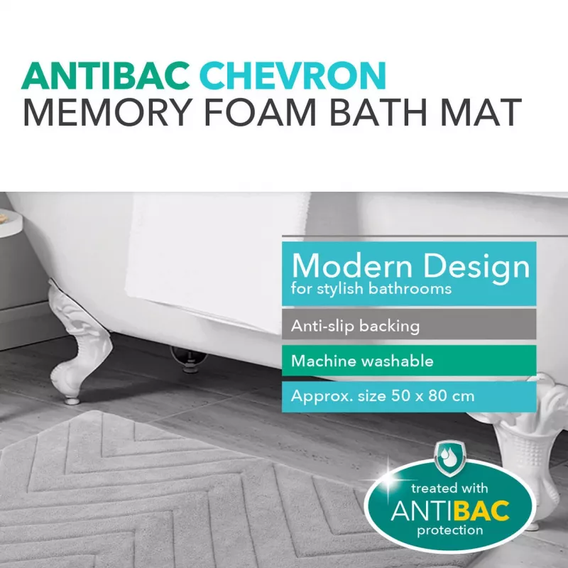 Vonios kilimėlis Beldray LA032647LGRYUFFEU7 Antibac Chevron memory foam, antibakterinis, pilkas