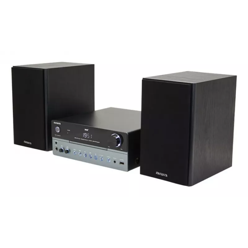 Namų garso mikrosistema Aiwa MSBTU-700DAB — 25 W RMS, DAB+/FM, Bluetooth 10 m, dėklo tipo CD, LED ekranas, juoda/arktinė mėlyna