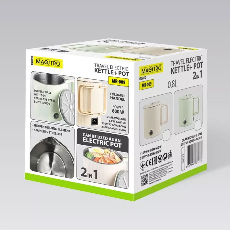 Elektrinio virdulio kelioninis puodas Maestro MR-009 0,8 l 600 W mėtų spalvos