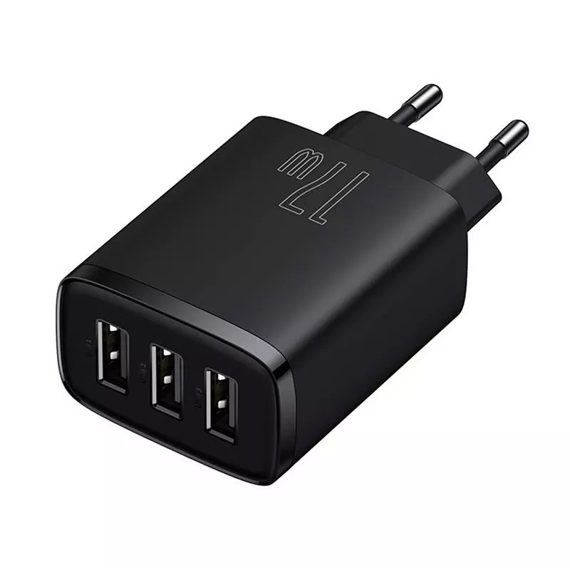 Baseus kompaktiškas greitasis įkroviklis, 3x USB, 17W (juodas)