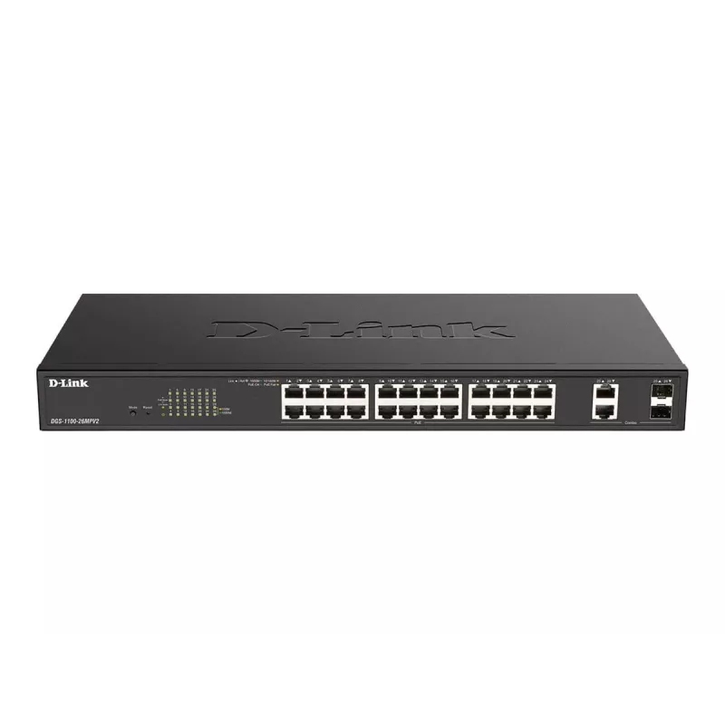 D-Link DGS-1100-26MPV2/E tinklo komutatorius Valdomas L2 Gigabit Ethernet (10/100/1000) Power over Ethernet (PoE) Juoda