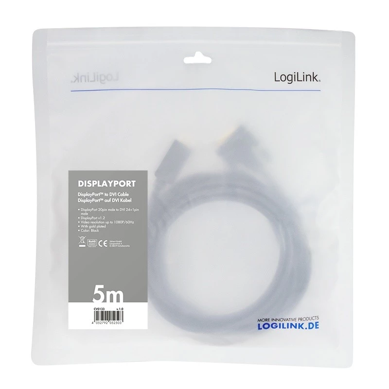 DisplayPort į DVI laidas, juodas, 5 m