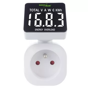 Energijos vatmetras GreenBlue GB620E, skirtas 220 V tinklui, maks. 16 A, įjungiamas galios/energijos monitorius