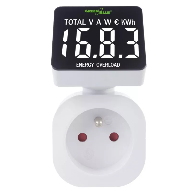 Energijos vatmetras GreenBlue GB620E, skirtas 220 V tinklui, maks. 16 A, įjungiamas galios/energijos monitorius