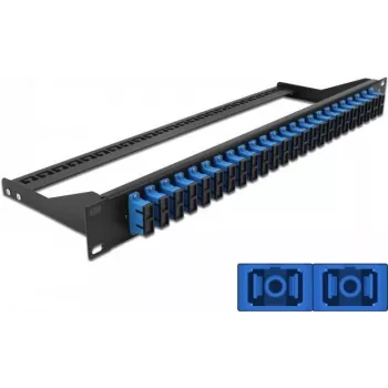 Patch panel DELOCK 43392 1U, skirtas šviesolaidžio SC, montuojamas stelaže, 482,6×43,6×150 mm, juoda/mėlyna