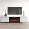 TV spintelė cama meble LUXE 1826×345×375 mm balta blizgi su įmontuotu juodu elektriniu židiniu (1400–1600 W)