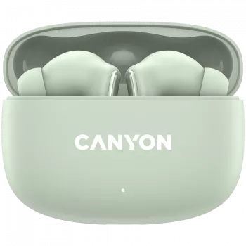 Canyon TWS-9 CNS-TWS9G ausinės – tikrai belaidės – Bluetooth 5.4 – į ausis įdedamos – 6 val. + 30 val. veikimo laikas – USB-C įkrovimo dėklas – jutiklinis valdymas – žalios