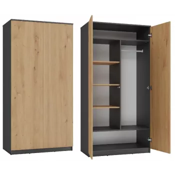 Top e shop SD-90 ANT/ART KPL spinta — 2 durų miegamojo spinta, 7 lentynos, 900×500×1800 mm