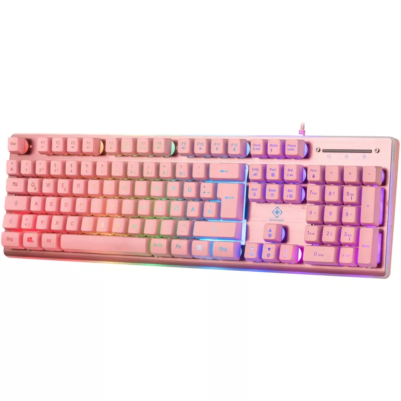 Deltaco GAM-021-RGB-P-DE - pilno dydžio (100%) - USB - membraniniai klavišai - QWERTZ - Rožinė