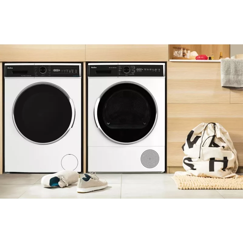 Laisvai pastatoma skalbimo mašina AMICA WA3S712BLiSHB, 7 kg, 1200 aps./min, 2100 W, LED ekranas, juodos spalvos durelės
