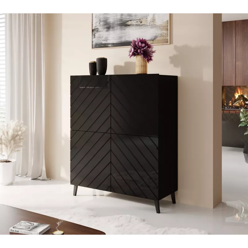 Shelving unit ABETO 100.5 x 40 x 121.5 cm juodas/blizgus juodas