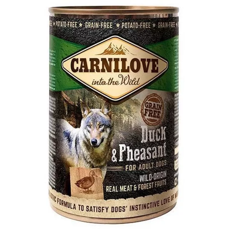 Šlapias šunų maistas CARNILOVE Into the Wild Duck & Pheasant 400 g — suaugę šunys, baltymai 10,8%, riebalai 6,9%, drėgmė 75%