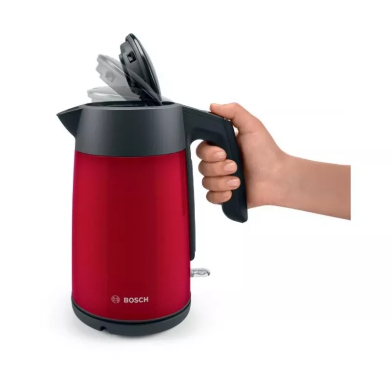 Elektrinis virdulys Bosch TWK7L464 — 1,7 l talpa, 2400 W, raudonas, plastikinis korpusas