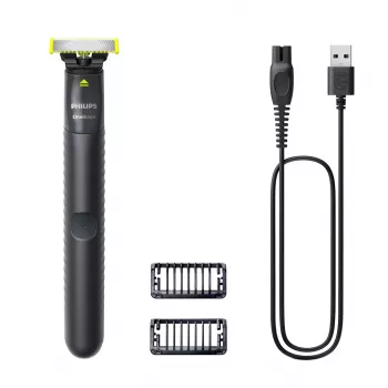 Folijos skustuvas ir kirpimo mašinėlė Philips OneBlade QP1424/10 — anglies spalva, maitinamas baterijomis, 30 min veikimo trukmė, barzdos šukos