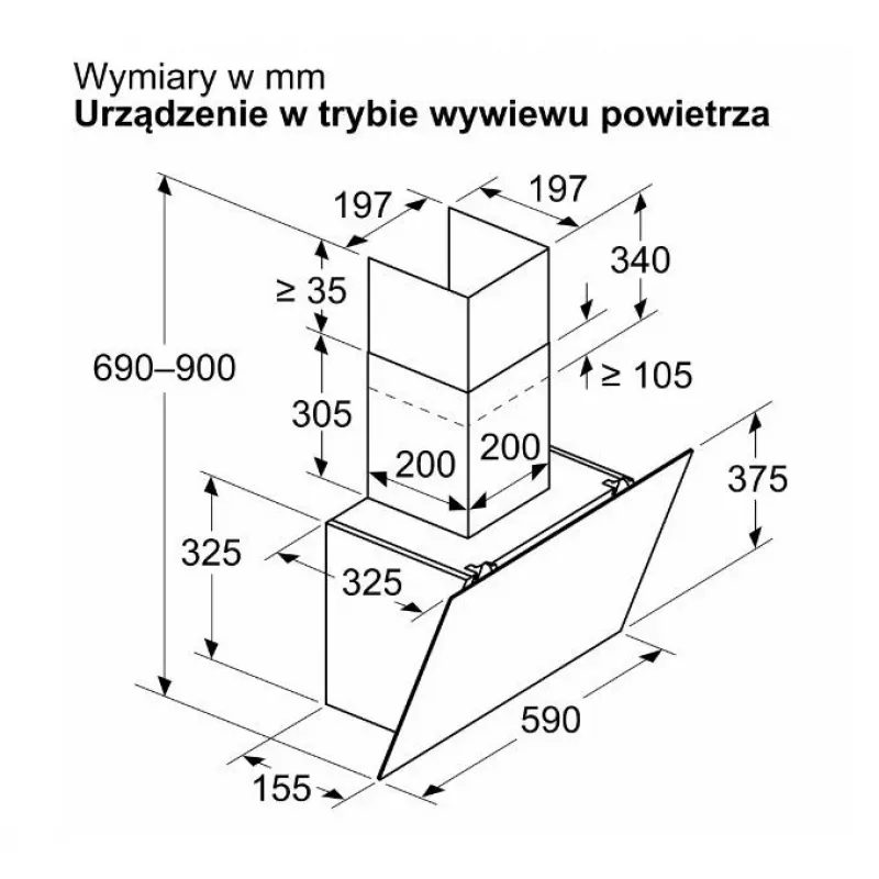 Sieninis gartraukis Bosch DWK65DK20, 590×325×690 mm, 550 m³/h, 3 greičiai, 62 dB, baltas, aliuminio riebalų filtras