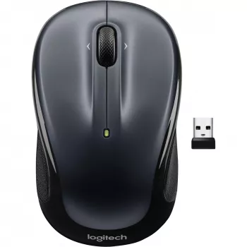 LOGITECH M325s pelė, tinkama dešinei ir kairei rankai, optinė, 5 mygtukai, belaidė, 2,4 GHz, USB belaidis imtuvas, tamsiai pilka