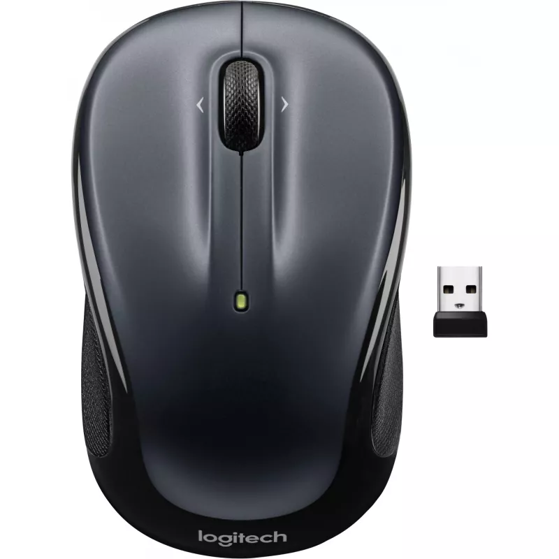 LOGITECH M325s pelė, tinkama dešinei ir kairei rankai, optinė, 5 mygtukai, belaidė, 2,4 GHz, USB belaidis imtuvas, tamsiai pilka