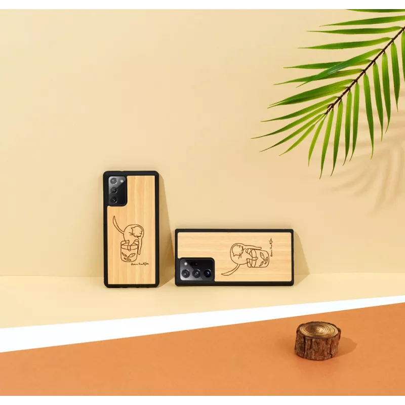 Apsauginis telefono dėklas man and wood, skirtas Samsung Galaxy Note 20, su katės ir žuvies raštu