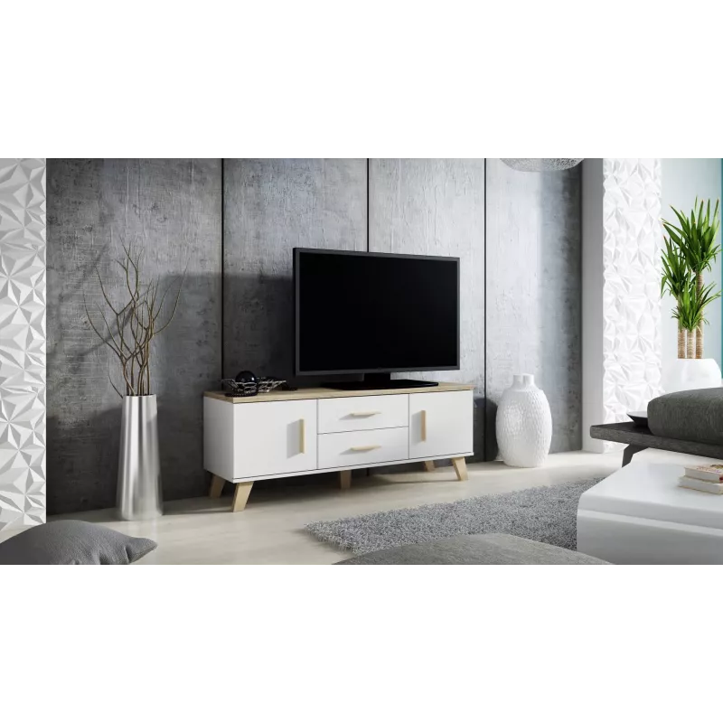 Cama RTV stand LOTTA 140cm Balta + sonoma oak