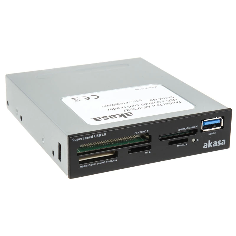Akasa AK-ICR-27 kortelių skaitytuvas USB 3.2 Gen 1 (3.1 Gen 1) Vidinis Juoda, Pilka