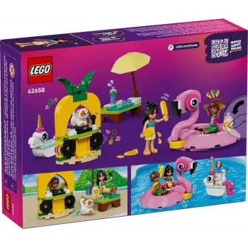 LEGO Friends rinkinys 42658 baseino vakarėlis su vienaragiu ir flamingu, personažais ir aksesuarais