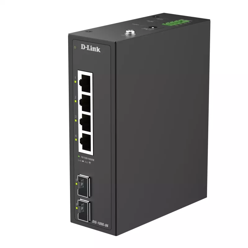 D-Link 6 prievadų gigabitinio pramoninio nekontroliuojamo komutatoriaus su 2 SFP prievadais