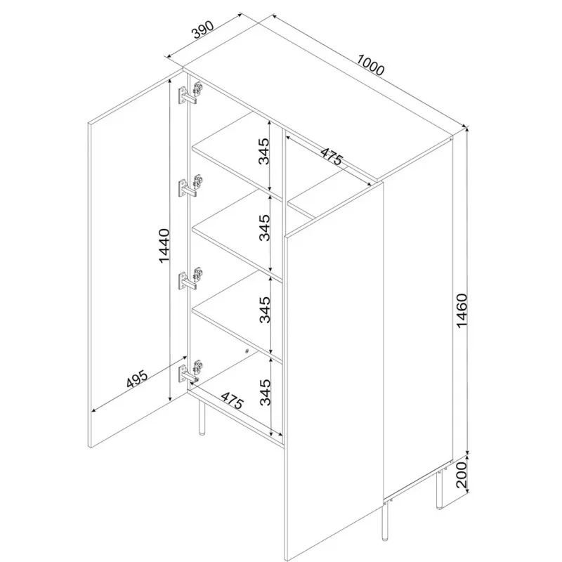 Vitrina cama meble PALAZZO BIS 1000×390×1660 mm balta matinė
