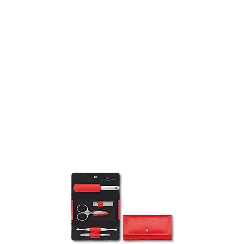 ZWILLING Twinox 97092-002-0 manikiūro kelioninis rinkinys, raudonos odos dėklas, 5 dalys