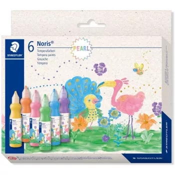 Temperinių dažų rinkinys Staedtler 8853M C6 — buteliuko formatas, 6 spalvos (žalia, oranžinė, rožinė, violetinė, geltona)