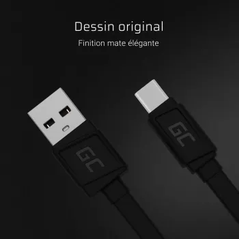 USB A į USB C kabelis Green Cell KABGC03 — 0,25 m, juodas, 480 Mbit/s