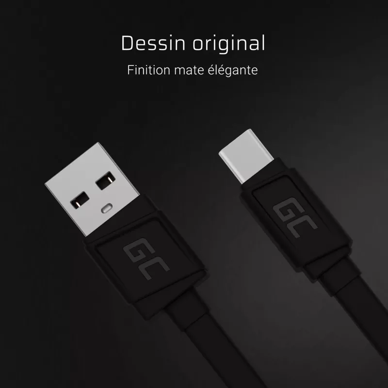 USB A į USB C kabelis Green Cell KABGC03 — 0,25 m, juodas, 480 Mbit/s
