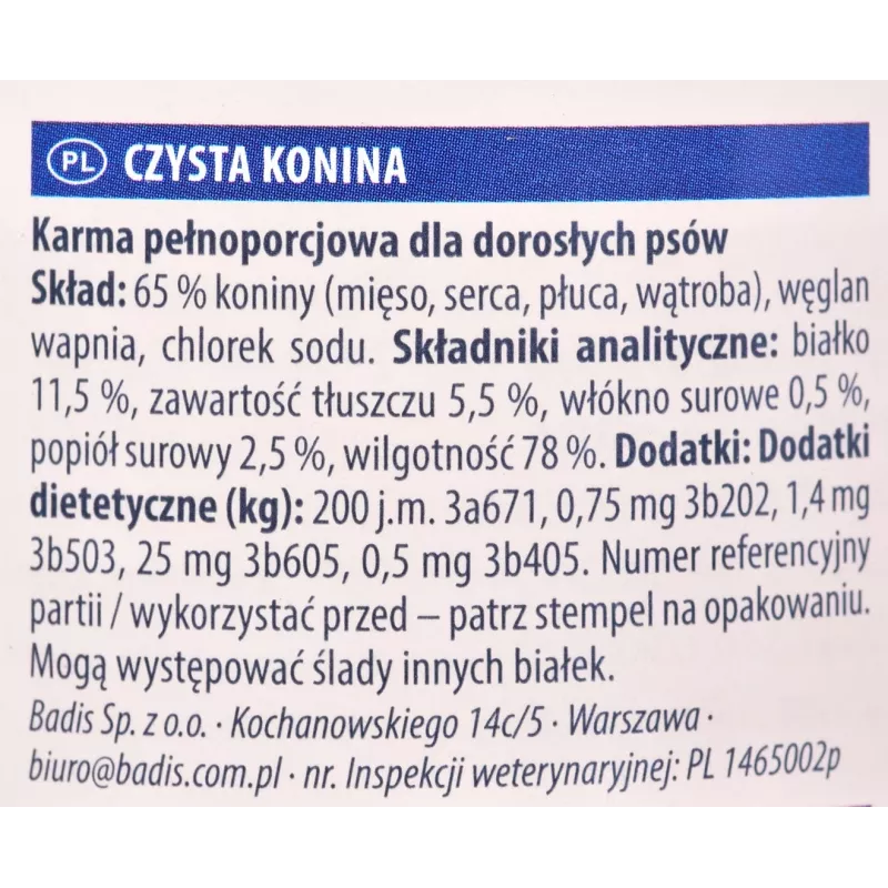 Šlapias šunų maistas Animonda GranCarno Horse Adult 400 g — vieno baltymo, 78 % drėgmės, 11,5 % baltymų