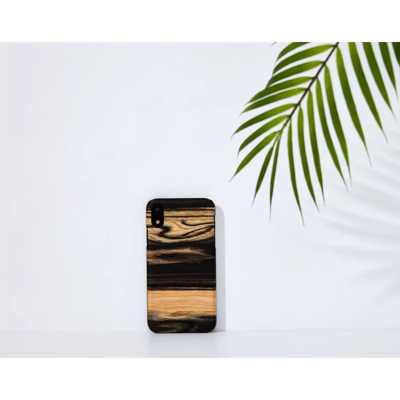 man and wood telefono dėklas, skirtas iPhone XR — baltos juodmedžio medinės nugarėlės, apsauginis apvalkalas